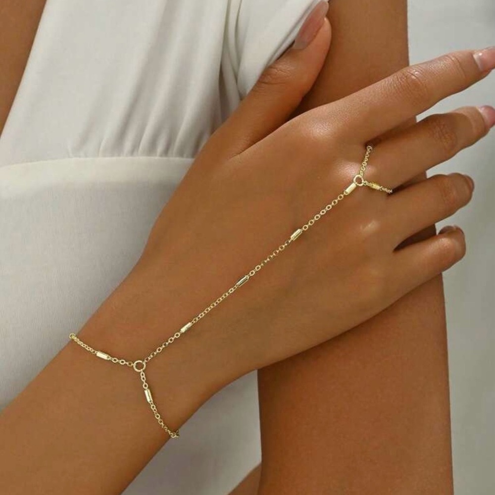 Gold Tone Hand Chain Bracelet - Picture 2 of 5